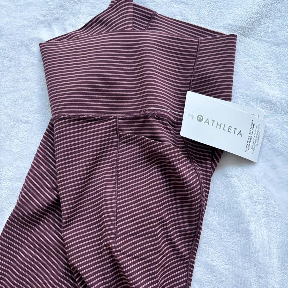 ATHLETA Salutation Stash Pocket II Textured 7/8 Striped Burgundy Legging--NWT--S - Picture 9 of 16